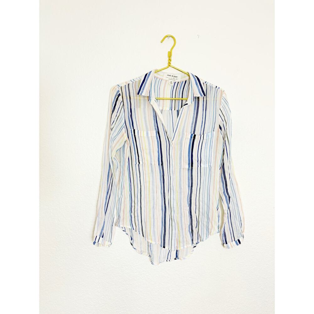 Anthropologie Cloth & Stone Striped Button Down Shirt Size XS Lightweight - Picture 2 of 10